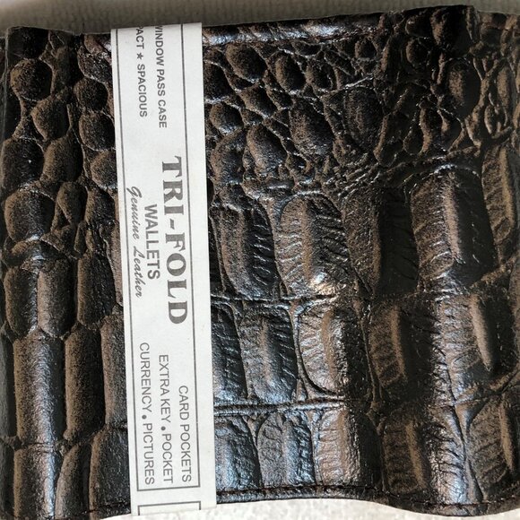 Brazilian Brown Genuine Leather Trifold Wallet Crocodile Skin 💸 - Picture 2 of 5